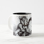 De Mad Hatter en de Maart Hare Tweekleurige Koffiemok (Voorkant links)