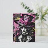 De mad hatter roze en zwarte Alice geïnspireerd Briefkaart (Staand voorkant)