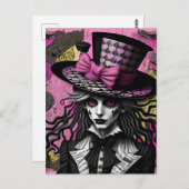 De mad hatter roze en zwarte Alice geïnspireerd Briefkaart (Voorkant / Achterkant)