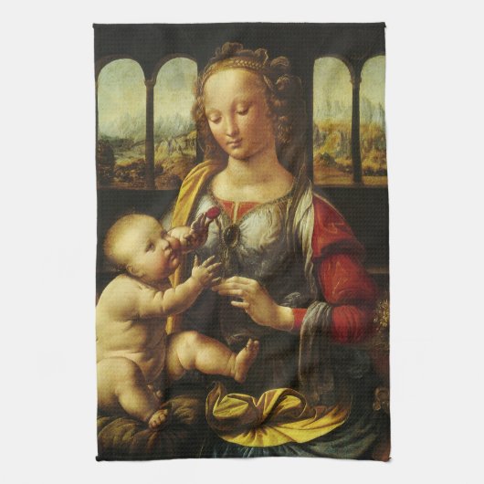 De Madonna met de anjer van Leonardo da Vinci Theedoek (Verticaal)