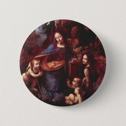 De Madonna van de Rotsen van Leonardo da Vinci Ronde Button 5,7 Cm (Voorkant)