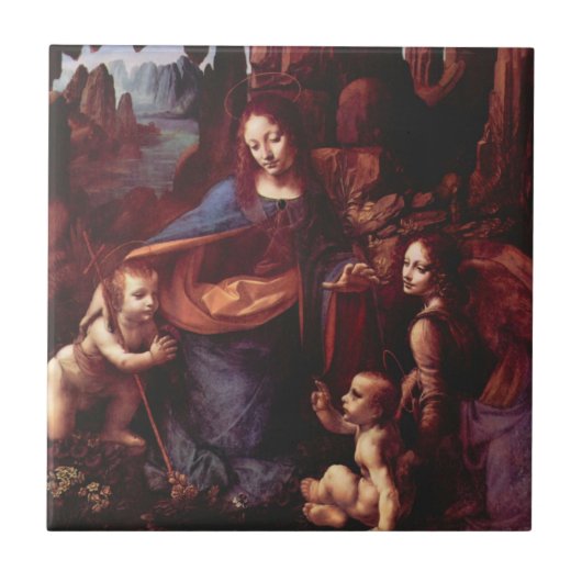 De Madonna van de Rotsen van Leonardo da Vinci Tegeltje (Voorkant)