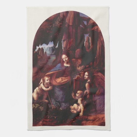 De Madonna van de Rotsen van Leonardo da Vinci Theedoek (Verticaal)