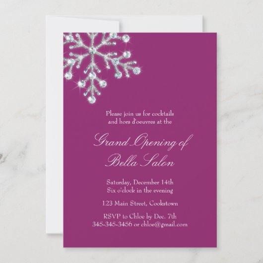 De magenta Grand Opening Offset Crystal Snowflake Kaart (Voorkant)