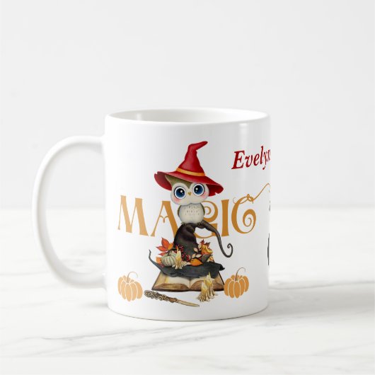 De Magic Witch Uil Herfst thema gepersonaliseerd Koffiemok (Links)