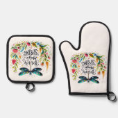 De magie van de lente bloemen ovenwant & pannenlap set (Voorkant)