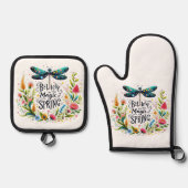 De magie van de lente bloemen ovenwant & pannenlap set (Voorkant)