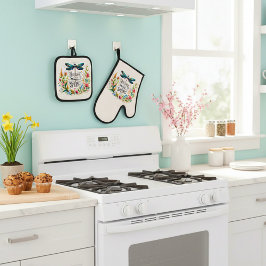De magie van de lente bloemrijk ovenwant & pannenlap set