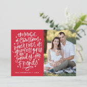De magie van kerst rode foto feestdagenkaart (Staand voorkant)