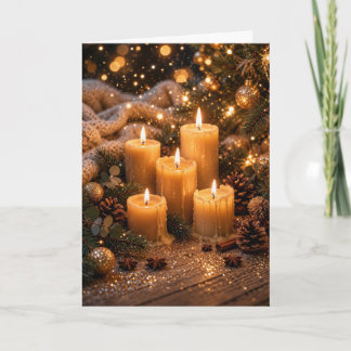 De Magie van Kerstmis – Gouden Kaarslicht Feestdagen Kaart