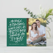 De magie van Kerstmis Groene Foto Feestdagenkaart (Staand voorkant)