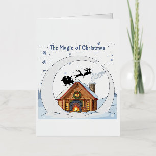 De Magie van Kerstmis Whimsical Kerstman Slede Folie Wenskaart