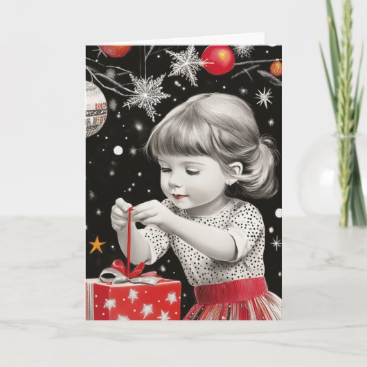 De magie van kerstochtend van het  jonge meisje feestdagen kaart (Voorkant)