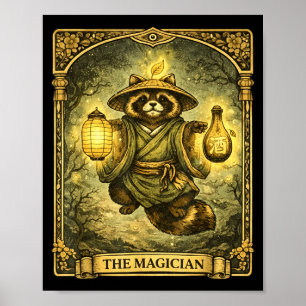 De Magiër Tarotkaart Tanuki Yokai Wasbeer Poster