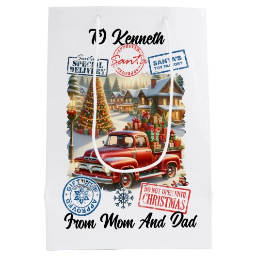 De magische bevalling van de Kerstman met feesteli Medium Cadeauzakje (Achterkant)