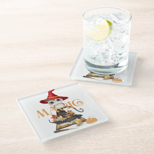 De magische heks uil Herfst thema Glazen Onderzetter (Schuin)