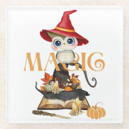 De magische heks uil Herfst thema Glazen Onderzetter