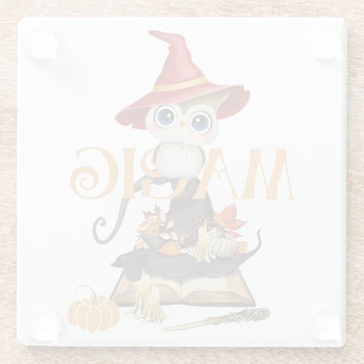 De magische heks uil Herfst thema Glazen Onderzetter (Achterkant)