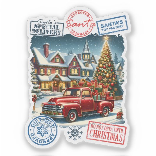 De magische kerstbezorgwagen van de kerstman sticker (Voorkant)