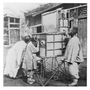 De magische lantaarn, c.1870 (b/w foto) tegeltje