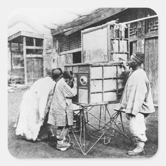 De magische lantaarn, c.1870 (b/w foto) vierkante sticker (Voorkant)