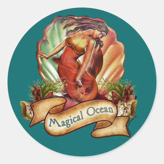 De magische oceaanzeemeermin ronde sticker (Voorkant)