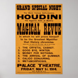 De Magische Revue van Houdini, 1914. Oude reclame Poster