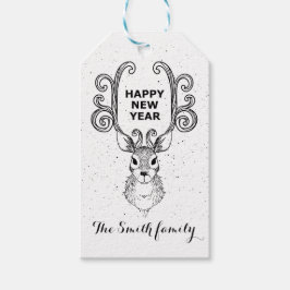 De magische zwarte en witte rendier van het nieuwe cadeaulabel