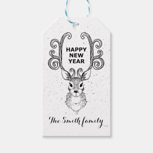 De magische zwarte en witte rendier van het nieuwe cadeaulabel (Voorkant)