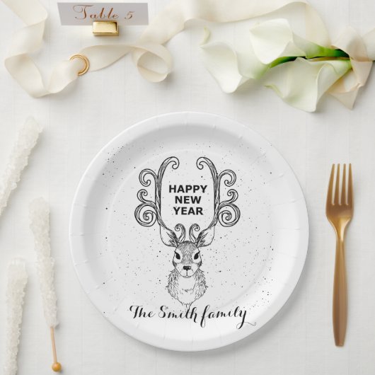 De magische zwarte en witte rendier van het nieuwe papieren bordje (Huwelijk)