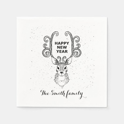 De magische zwarte en witte rendier van het nieuwe servet (Voorkant)