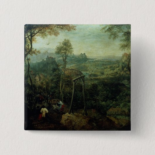De Magpie op de Gallows, 1568 Vierkante Button 5,1 Cm (Voorkant)