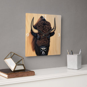 de Majestic Bison - een symbool van macht en vrijh Vierkante Klok