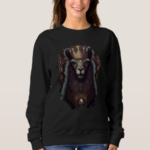 De majestueuze alpaca-koning met een kroon trui