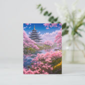 De majestueuze tempel en kersenbloesems briefkaart (Staand voorkant)