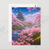 De majestueuze tempel en kersenbloesems briefkaart (Voorkant / Achterkant)