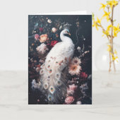 De majestueuze witte pauw omringd door bloemen kaart (Gele Bloem)