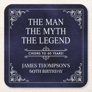De Man De Mythe De Legende 60e Verjaardag Blauw Kartonnen Onderzetters