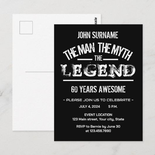 De Man De Mythe De Legende Geweldige Verjaardag  Briefkaart (Voorkant / Achterkant)