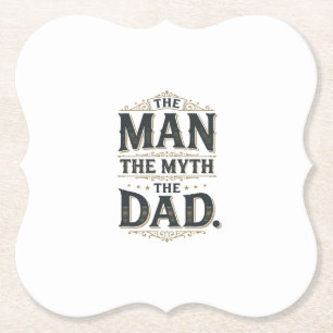 De Man De Mythe De Papa Vintage Typografie T-shirt Kartonnen Onderzetters