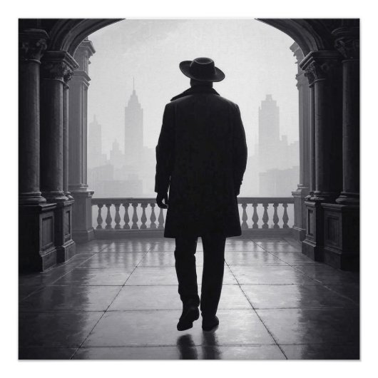 De Man in de Nevel van de Stad Perfect Poster (Voorkant)