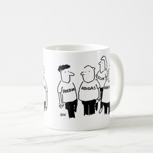 De man in een T-Shirt verklaart dat hij niet verbo Koffiemok (Voorkant rechts)