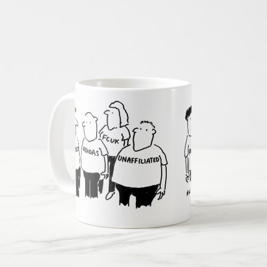 De man in een T-Shirt verklaart dat hij niet verbo Koffiemok (Voorkant links)