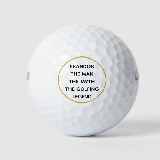 De Man Myth Golfing Legend Goud Zwart Aangepaste T Golfballen (Voorkant)
