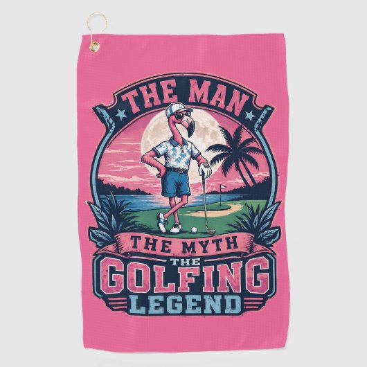 De Man Mythe Golf Legende Grappige Flamingo Golf Golfhanddoek (Voorkant)