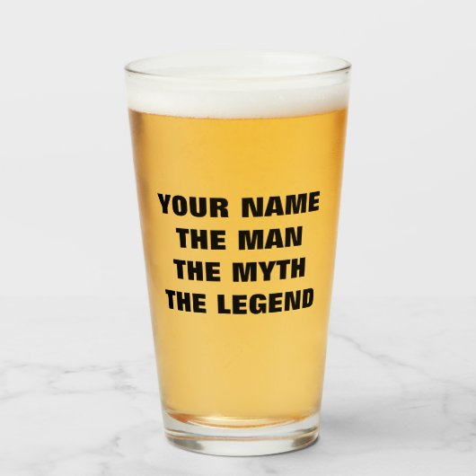 De man mythe legende gepersonaliseerd bierglas cad glas (Voorkant gevuld)