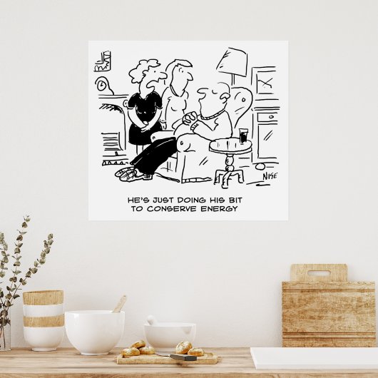 De man slaapt in slaap om energie te besparen poster (Keuken)