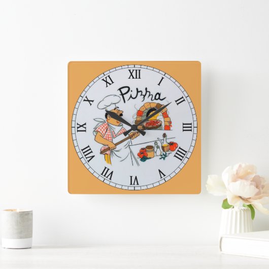 De man van Pizza Vierkante Klok (Huis)