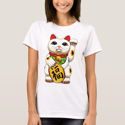 De maneki-neko,招 き 猫, gelukskat t-shirt (Voorkant)