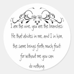De Manuscript, John 5:15 ik ben de Wijn Ronde Sticker